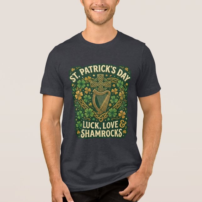 Luck Love Shamrocks St. Patrick’s Day Tri-Blend Shirt (Front)