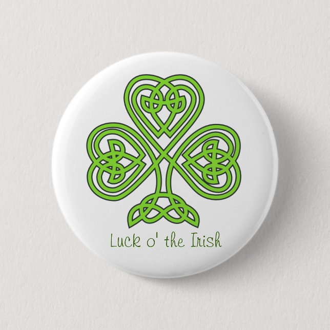 Luck O' the Irish Celtic Shamrock Button (Front)