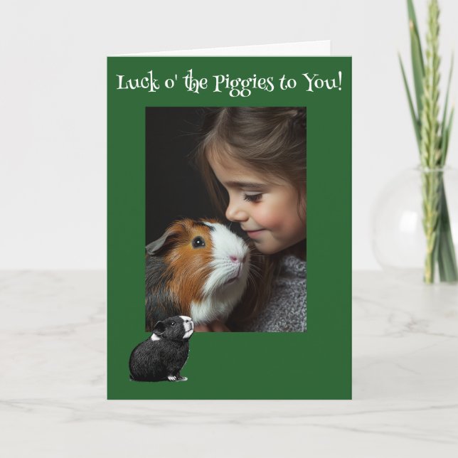 Luck o' the Piggies Guinea Pig St. Patrick's Day Holiday Card (Front)