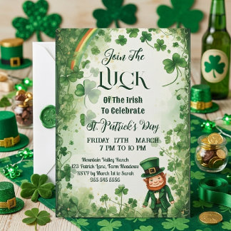 Luck Of Irish Shamrocks Rainbow Leprechaun Funky Invitation