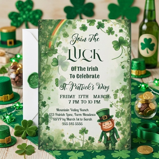 Luck Of Irish Shamrocks Rainbow Leprechaun Funky  Invitation (Luck Of Irish Shamrocks Rainbow Leprechaun Funky Invitation)