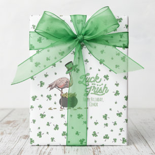 Luck of the Irish Flamingo Shamrock Wrapping Paper