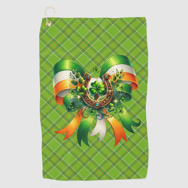 Luck Of The Irish Green Plaid Golf Towel (Front)
