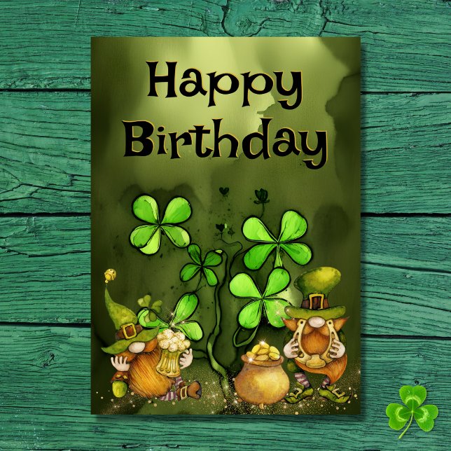 Luck of the Irish Leprechaun Gnomes Birthday Card (Creator Uploaded)
