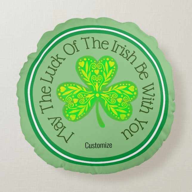 Luck of the Irish Neon Shamrock Round Pillow (Front)