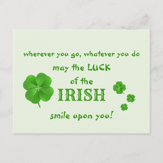 Luck of the Irish St. Patricks Day Blessing Clover Postcard (Front)