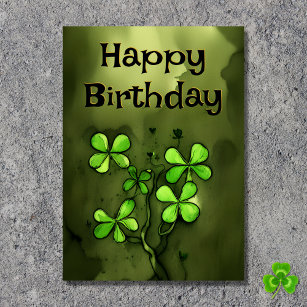 Luck of the Irish Whimsical Clovers Birthday Card