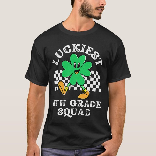 Luckiest 8th Grade Squad Shamrock Kid St Patrick D T-Shirt (Front)