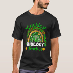 Luckiest Biology Teacher Shamrocks Rainbow Leopard T-Shirt
