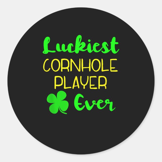 Luckiest Cornhole Player St Patrick Day Classic Round Sticker (Front)