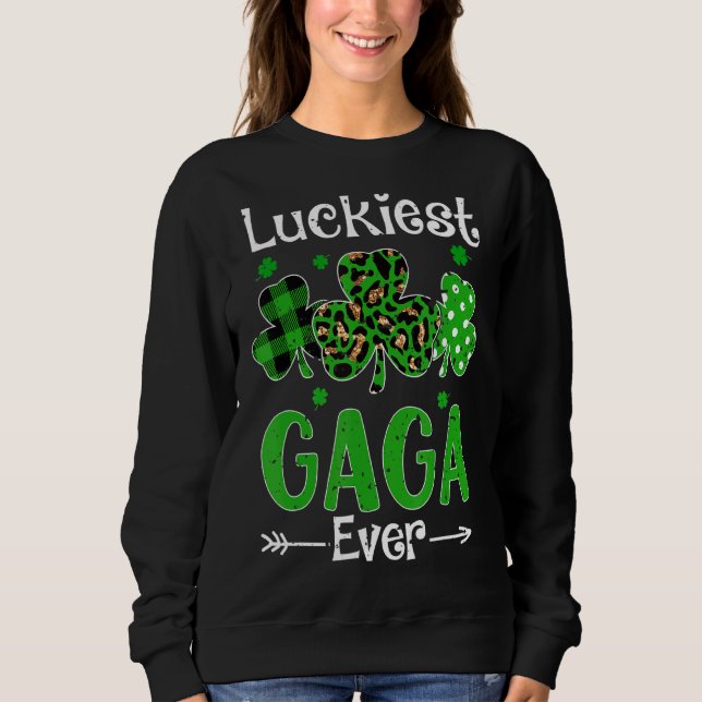 Luckiest Gaga Ever Patricks Day Shamrock Leopard P Sweatshirt (Front)