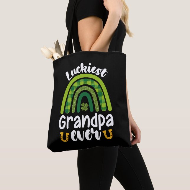 Luckiest Grandpa Ever Family St Patrick's Day Tote Bag (Close Up)