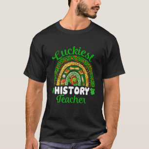 Luckiest History Teacher Shamrocks Rainbow Leopard T-Shirt