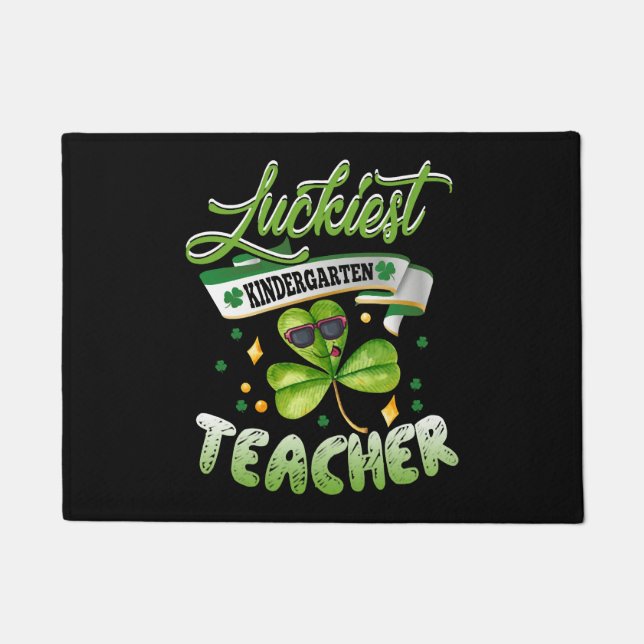 Luckiest Kindergarten Teacher Cute St Patricks Day Doormat (Front)