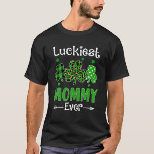 Luckiest Mommy Ever Patricks Day Shamrock Leopard T-Shirt