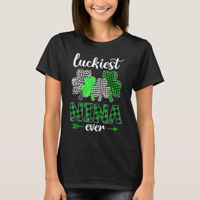 Luckiest Nina Ever Shamrock Green Plaid St Patrick T-Shirt (Front)