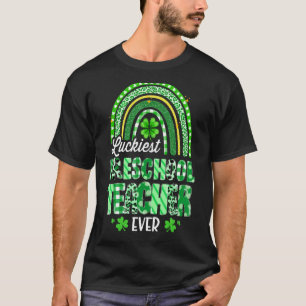 Luckiest Preschool Teacher Ever Rainbow St Patrick T-Shirt