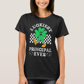 Luckiest Principal Ever Checkered Shamrock St Patr T-Shirt