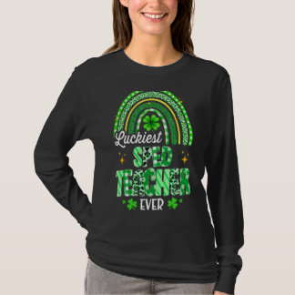 Luckiest Sped Teacher Ever Rainbow Leopard St Patr T-Shirt