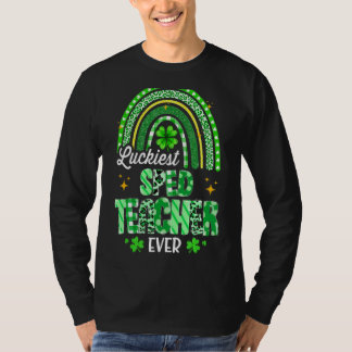 Luckiest Sped Teacher Ever Rainbow Leopard St Patr T-Shirt