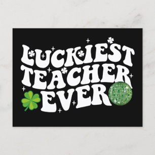 Luckiest Teacher Ever Disco Ball Shamrock Groovy Postcard