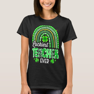 Luckiest Teacher Ever Rainbow Shamrock Cute St Pat T-Shirt