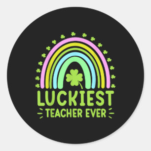 Luckiest Teacher Ever St Patricks Day Outfit Schoo Classic Round Sticker