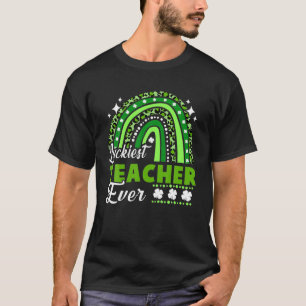 Luckiest Teacher Ever St Patricks Day Rainbow Leop T-Shirt