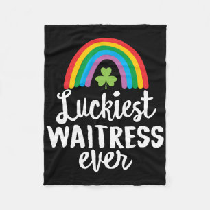 Luckiest Waitress Ever St Patrick Day Shamrocks Fleece Blanket