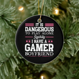 Luckily I Have A Gamer Girlfriend Funny Couple Ceramic Tree Decoration