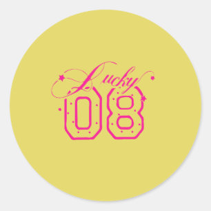 Lucky 08 Pink Neon Typography Design Classic Round Sticker