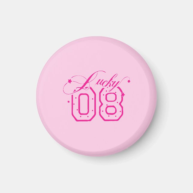 Lucky 08 Pink Neon Typography Design Magnet (Front)