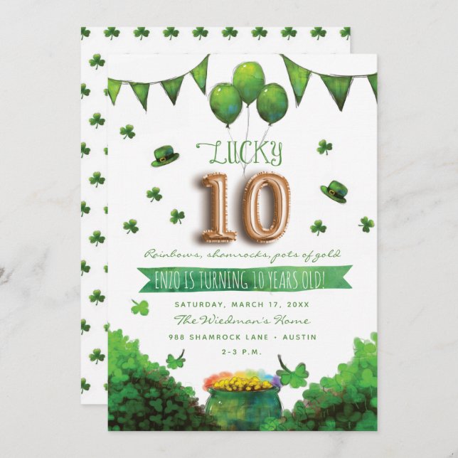 Lucky 10 Patrick's Day Birthday Party Invitations (Front/Back)