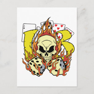 Lucky 13 Dice and Skull Postcard