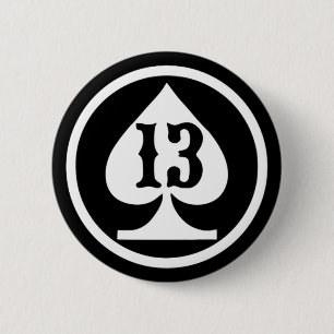 LUCKY 13 SPADE 6 CM ROUND BADGE