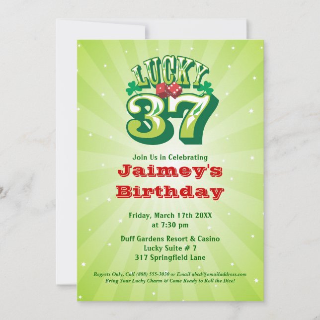 Lucky 37 - Custom Birthday Party Invitation (Front)