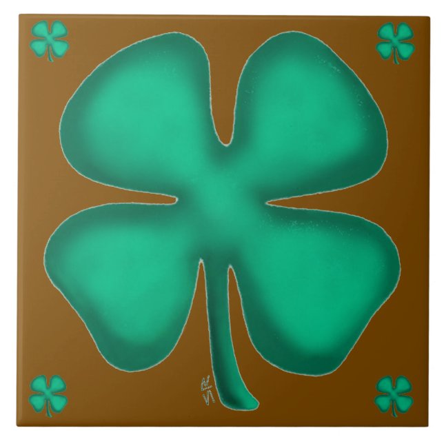 Lucky 4 Leaf Irish Clover 5 brown large tile (Front)