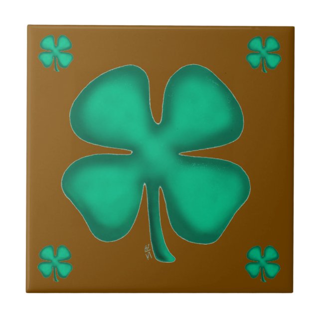 Lucky 4 Leaf Irish Clover 5 brown small tile (Front)