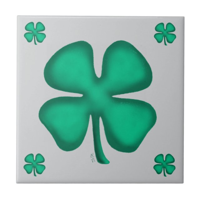Lucky 4 Leaf Irish Clover 5 gray small tile (Front)