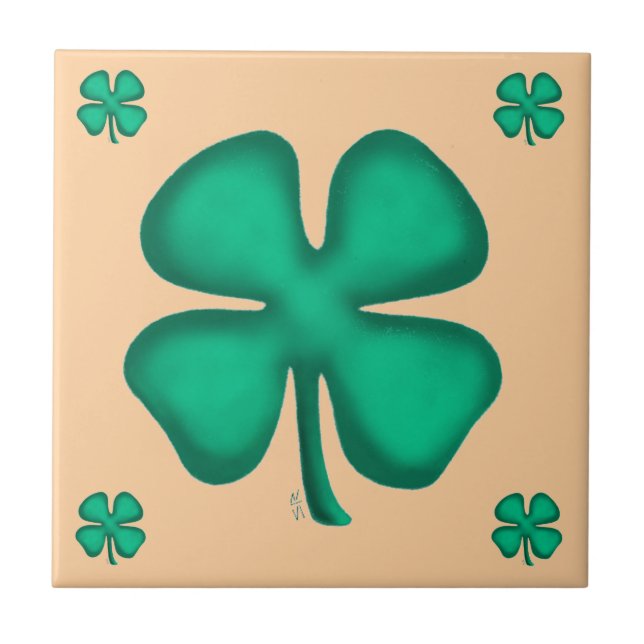 Lucky 4 Leaf Irish Clover 5 tan small tile (Front)