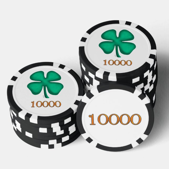 Lucky 4 Leaf Irish Clover bg 10K stripe poker chip (Stack)