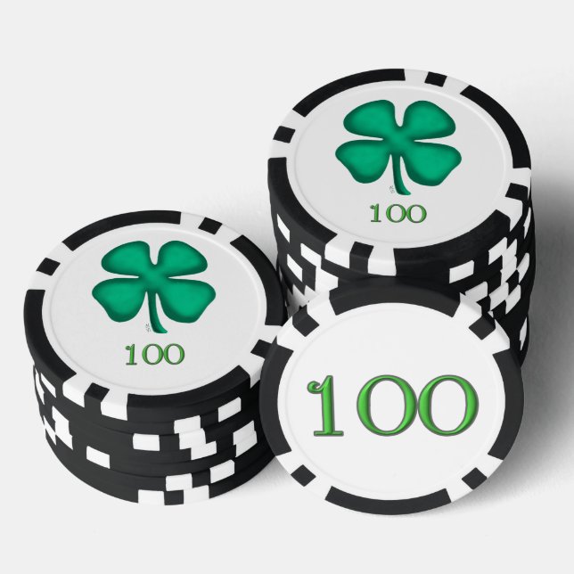 Lucky 4 Leaf Irish Clover bl 100 stripe poker chip (Stack)