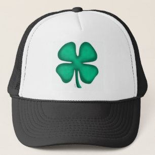 Lucky 4 Leaf Irish Clover black trucker hat