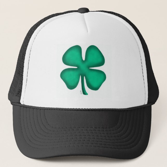 Lucky 4 Leaf Irish Clover black trucker hat (Front)