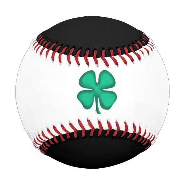 Lucky 4 Leaf Irish Clover black white baseball (Front)