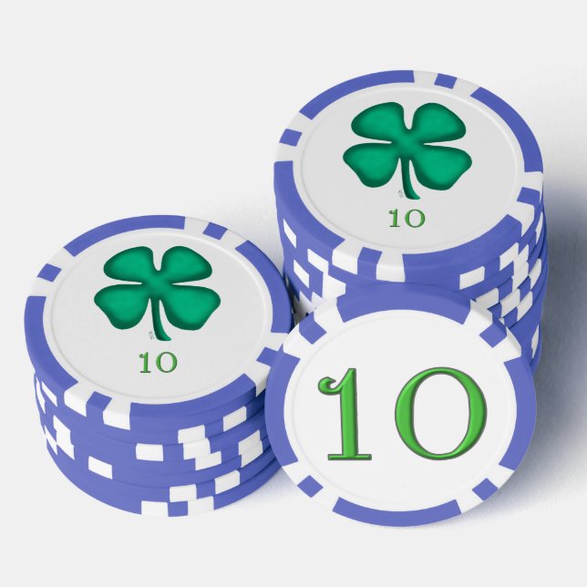 Lucky 4 Leaf Irish Clover blu 10 stripe poker chip (Stack)