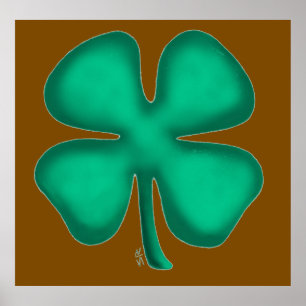 Lucky 4 Leaf Irish Clover brown value matte poster