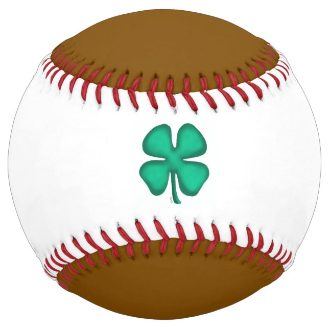 Lucky 4 Leaf Irish Clover brown white softball (Front)