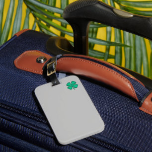 Lucky 4 Leaf Irish Clover gray luggage tag
