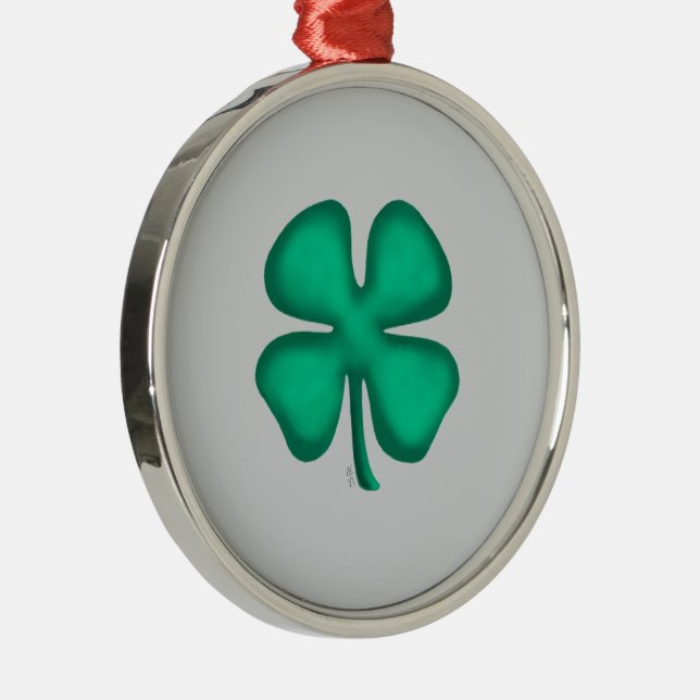 Lucky 4 Leaf Irish Clover gray rd premium ornament (Right)
